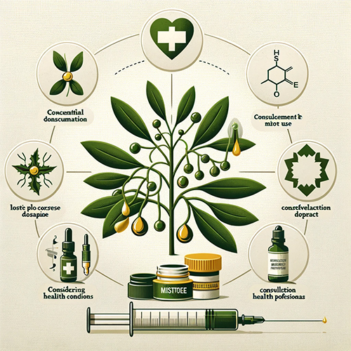 올바른 미슬토 추출물 섭취 방법과 관련된 요소들을 상징적 이미지