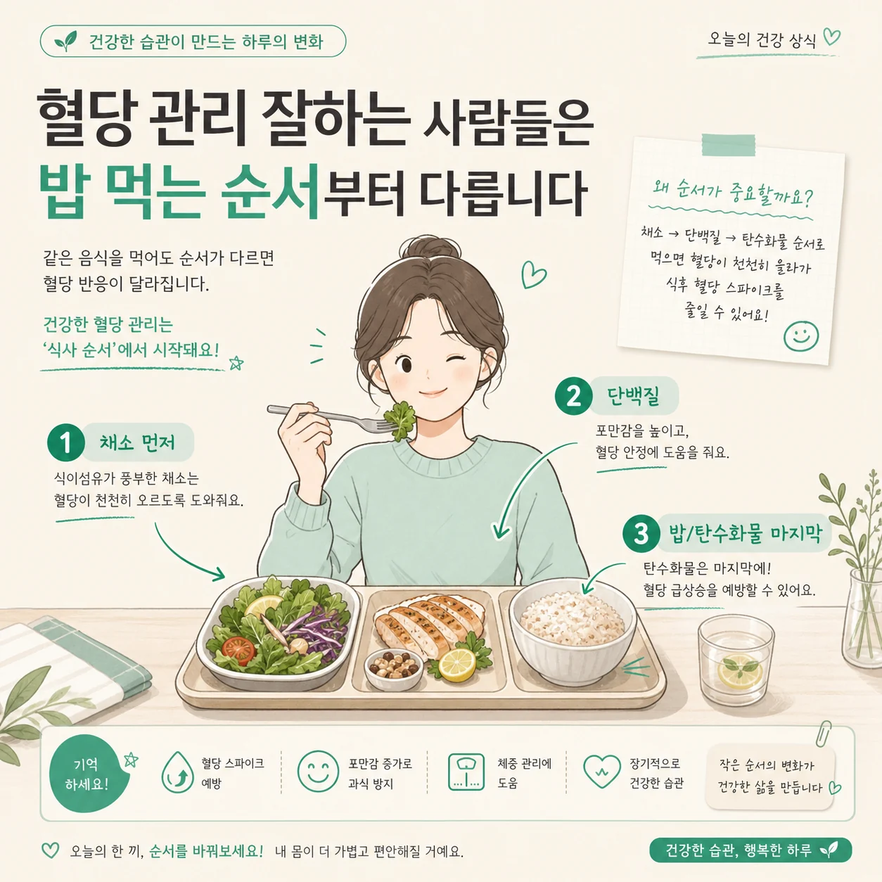 글의 식사 순서만 바꿔도 혈당이 안정되는 원리 이미지 글의 식사 순서만 바꿔도 혈당이 안정되는 원리 이미지